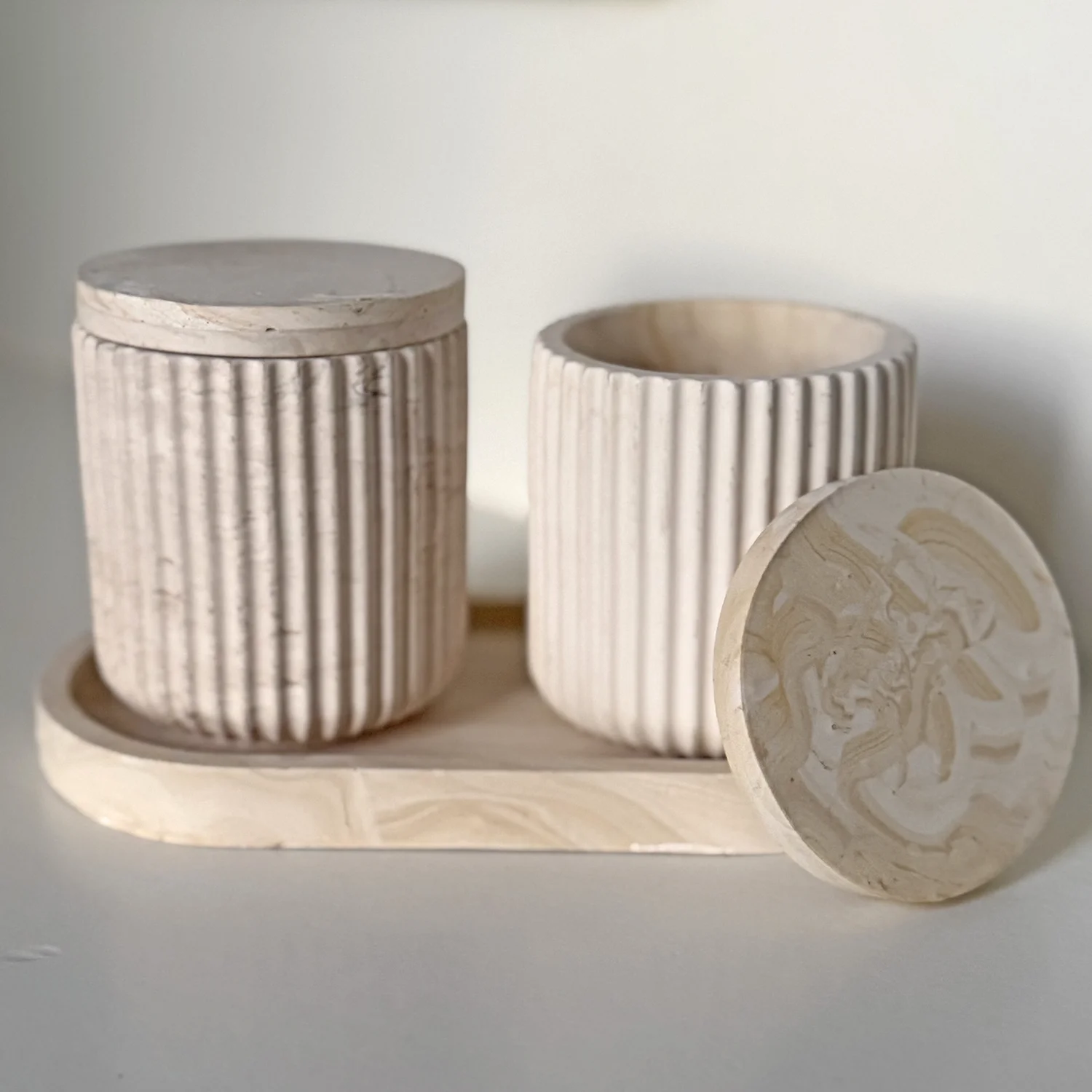 Duo set potjes met deksel (klein) - Pure Stone - Afbeelding 2