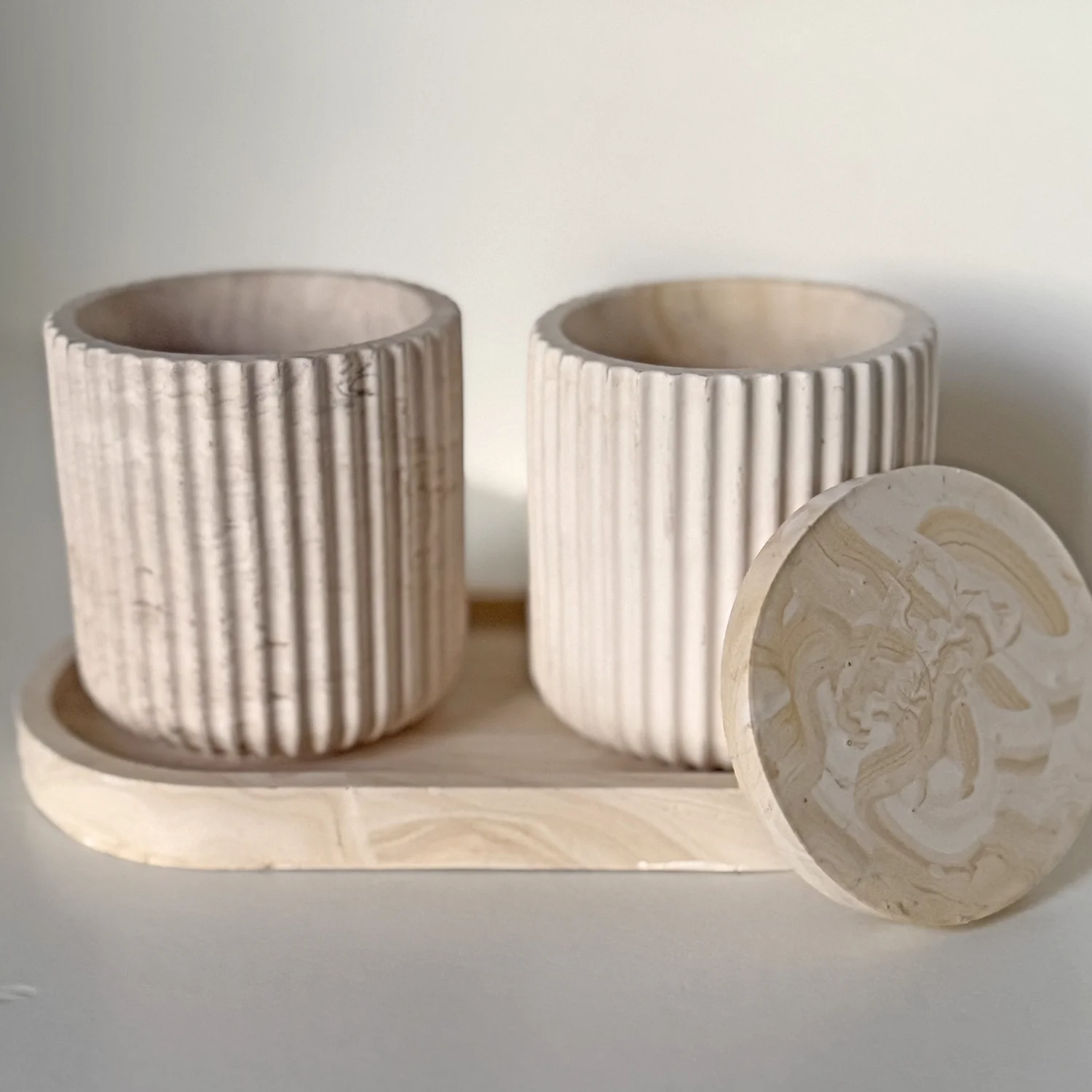 Duo set potjes met deksel (klein) - Pure Stone - Afbeelding 3